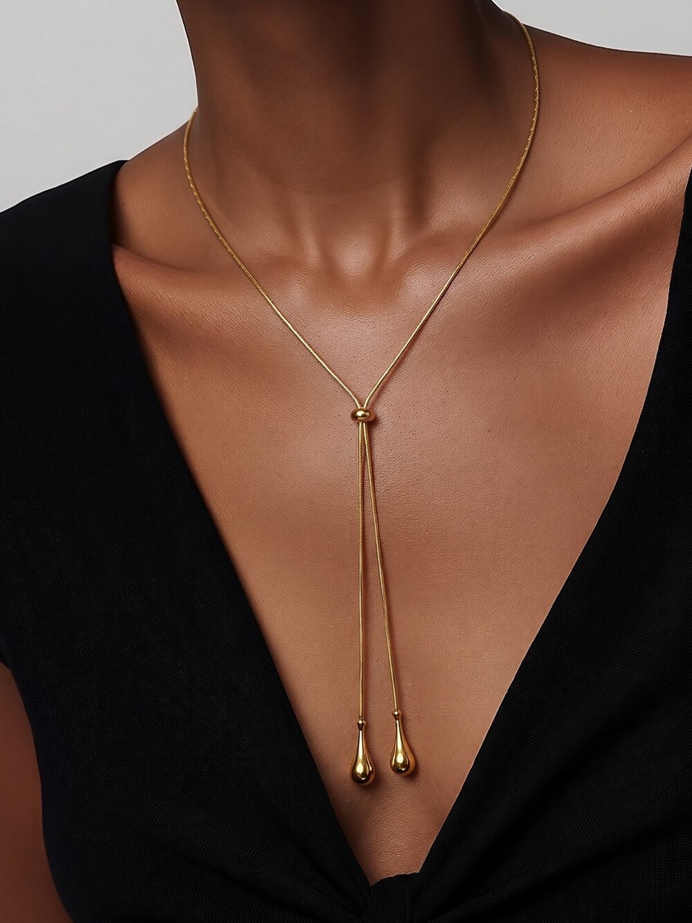 Gold Teardrop Lariat Necklace